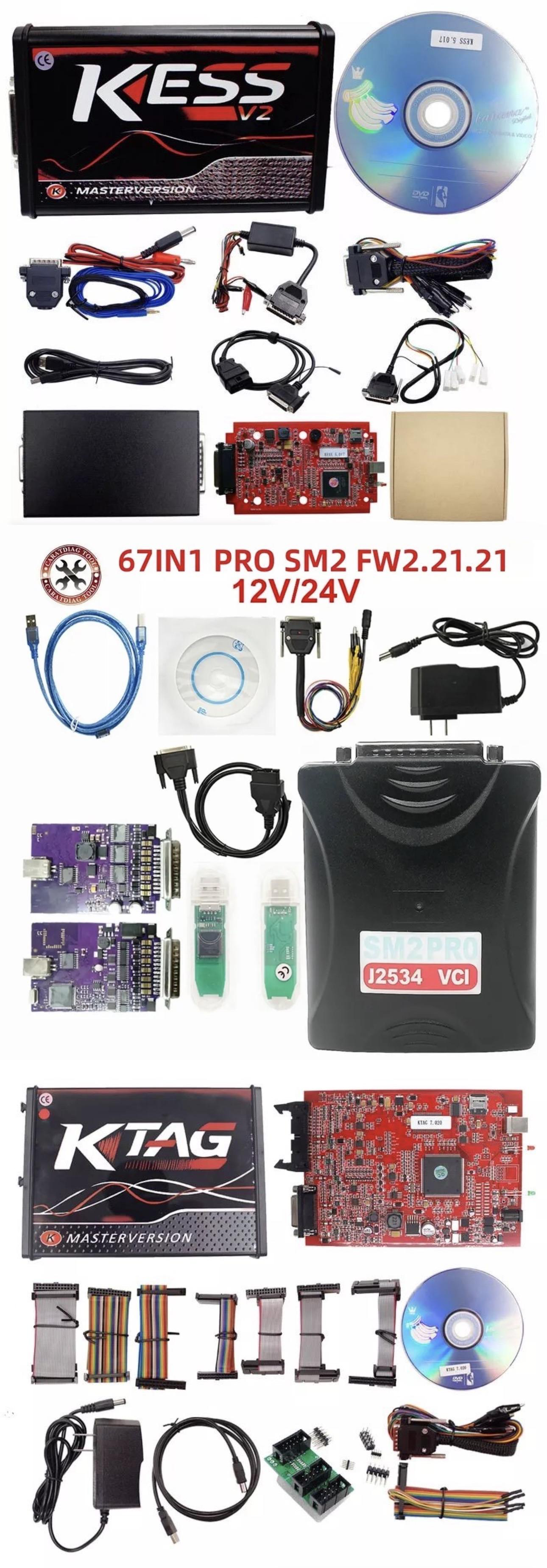 Kit Programação ECU (KESS V2 + KTAG + SM2 Pro PCM 67in1)